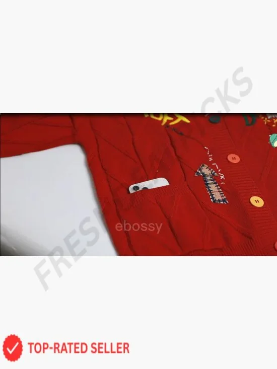 Chunky Cable Knit Cardigan Oversized V-Neck Open Front Embroidery Wool Blend - Picture 6 of 7